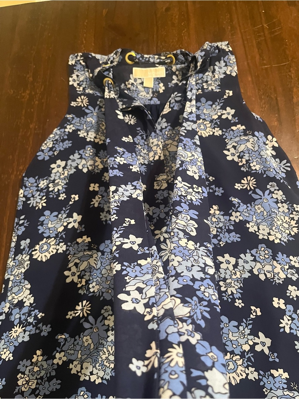 Michael Kors Navy Floral Tie-Neck Mini Dress - Picture 3 of 5